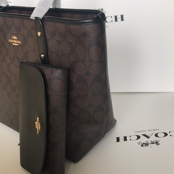 💕🎀coach Tote Set 💕shoulder bag brown/black - Picture 2 of 8